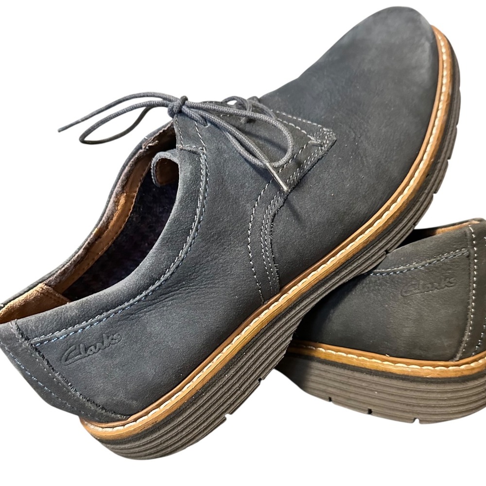 Clarks Newkirk Plain Mens 10.5 Grey Blue Good Nubuck Leather Lace Up Shoes